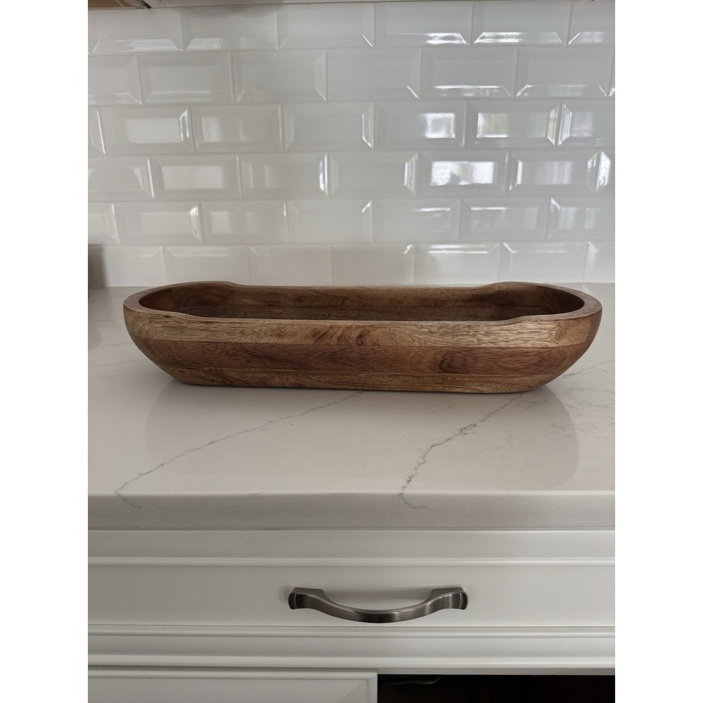 Threshold Mango Wood Dough Bowl Long Wooden Bowl Rustic Farmhouse Centerpiece